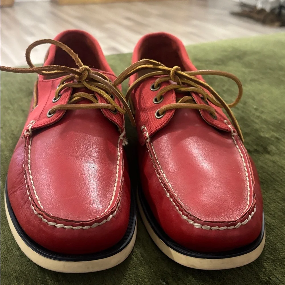 Polo Ralph‎ Lauren Red Leather Moccasins Classic lace up Loafers 11